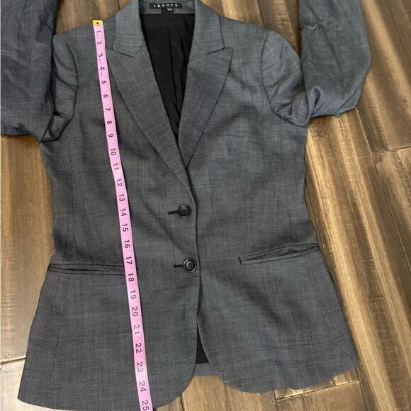 Women’s Theory Charcoal Gray Sz S Blazer Shoulder Pads Office Professional Wool - Picture 5 of 12